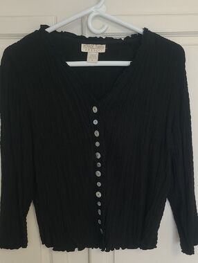Vintage Nomadic Traders Black Crinkle Button-Down Blouse